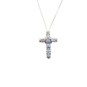Ethiopian Opal Cross Pendant Necklace Sterling Silver 19 1/2" Chain